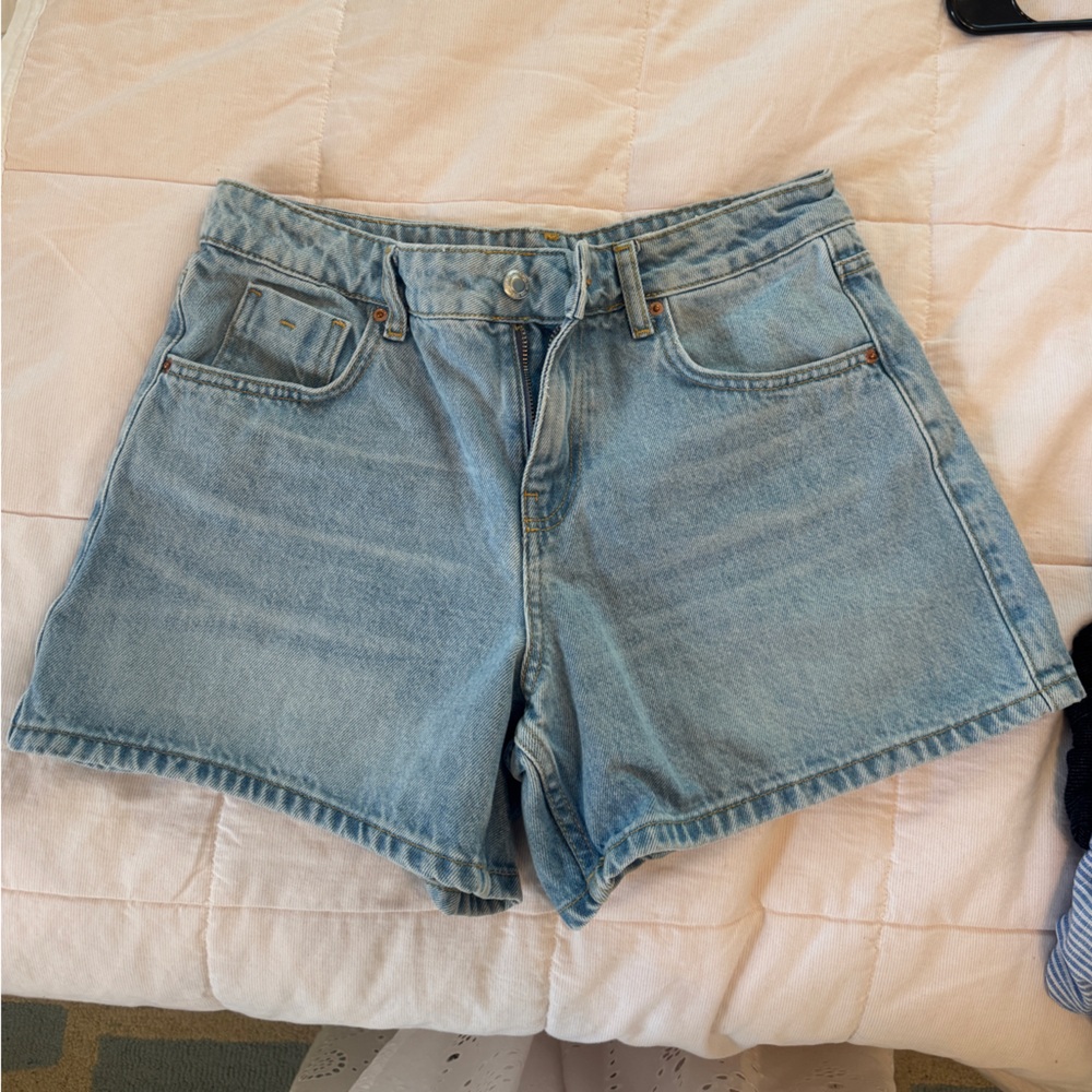 Zara Light Blue Denim High-Rise Shorts
